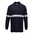 FR03 Polo majica Flame Resistant Anti-Static, CE-CAT III certificirano. Zaštita od zračenja, konvektivne i kontaktne topline.  Materijal-Modaflame Knit: 60% modakril, 39% pamuk, 1% ugljična vlakna 200g. Reflektirajuće vatrootporne trake pružaju poboljšanu vidljivost u uvjetima slabog osvjetljenja. Prikladno za korištenje u ATEX okruženju. EN ISO11612 A1,B1,C1,F1, EN 1149 -5
