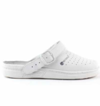 Relax klompe bijele od kože, perforacija na gornjištu radi bolje ventilacije, sa kajšićem za podešavanje veličine i dodatnu sigurnost. Tabanica podstavljena brušenom kožom. Đon PU antistatik, otporan na klizanje, otporan na ugljikovodike i ulja, amortizacija udaraca u području pete (veličine 36-47) EN ISO 20347:2012 OB A E FO SR